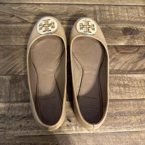 Tory Burch Women's REVA Ballet Flat Size 8 Royal Tan Leather Shoes